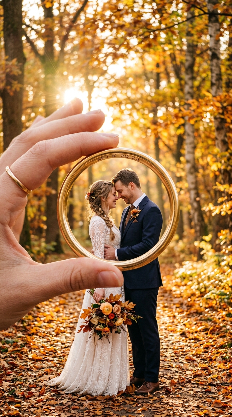 Autumn Wedding Through the Ring: Creative Golden Hour Photography & Fall Bridal Styling Guide