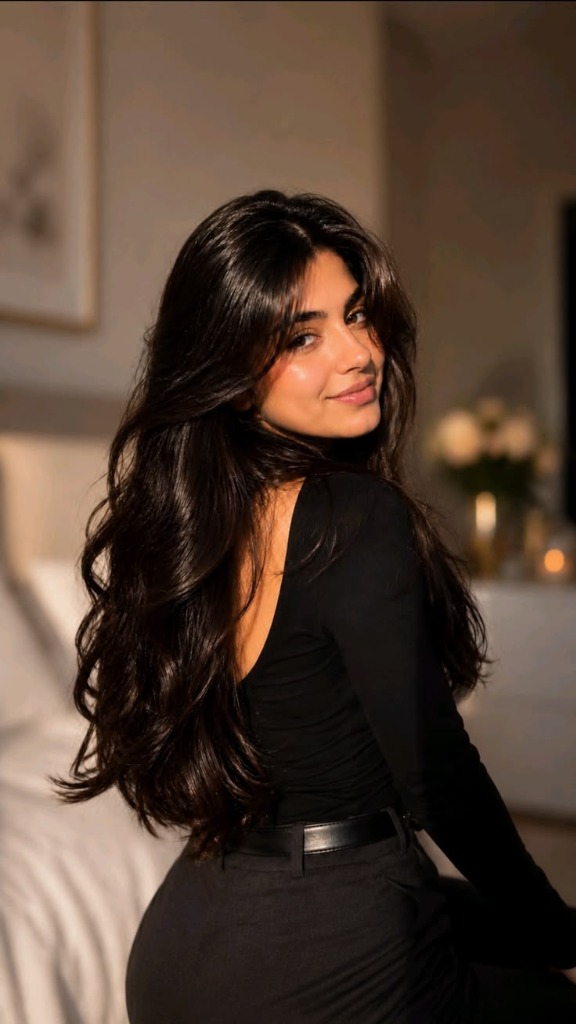 Backless Black Top & Cascading Brunette Waves: The Seductive Evening Aesthetic & Styling Masterclass