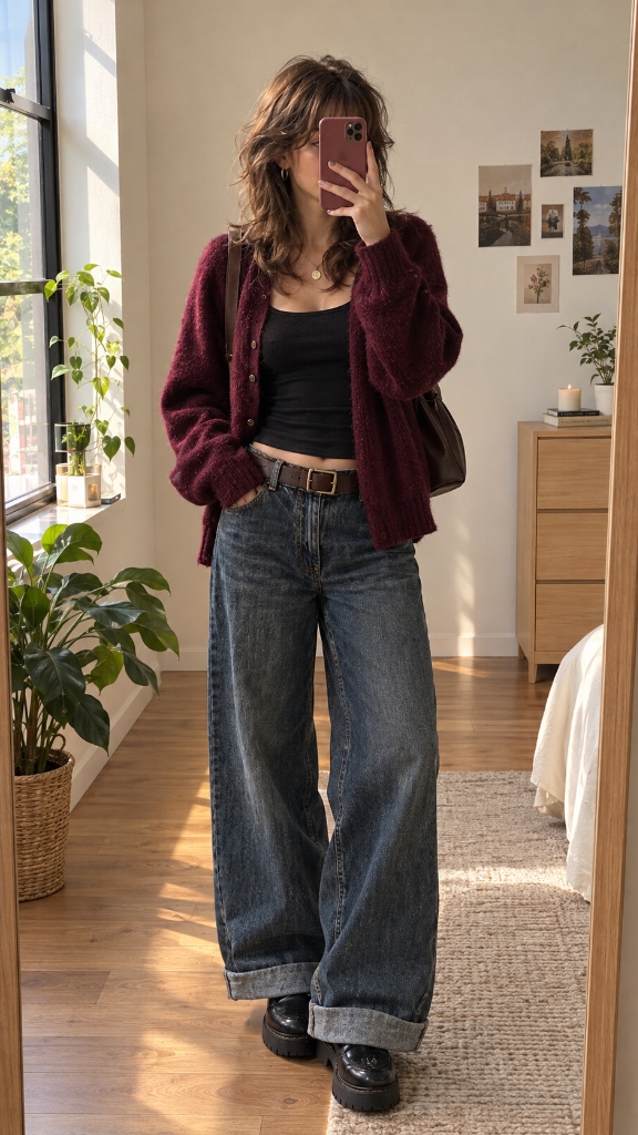 How to Style Chunky Cardigans & Plaid Sweaters with Wide-Leg Jeans: The Ultimate Fall Outfit Guide