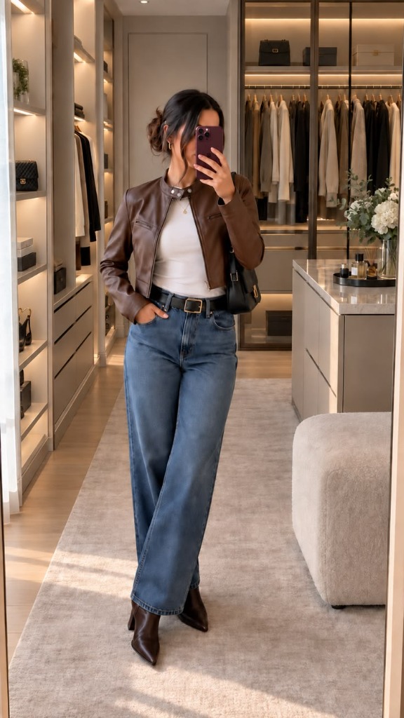 Cropped Brown Leather Jacket & Wide-Leg Denim: The Viral Autumn Capsule & Quiet Luxury Styling Guide