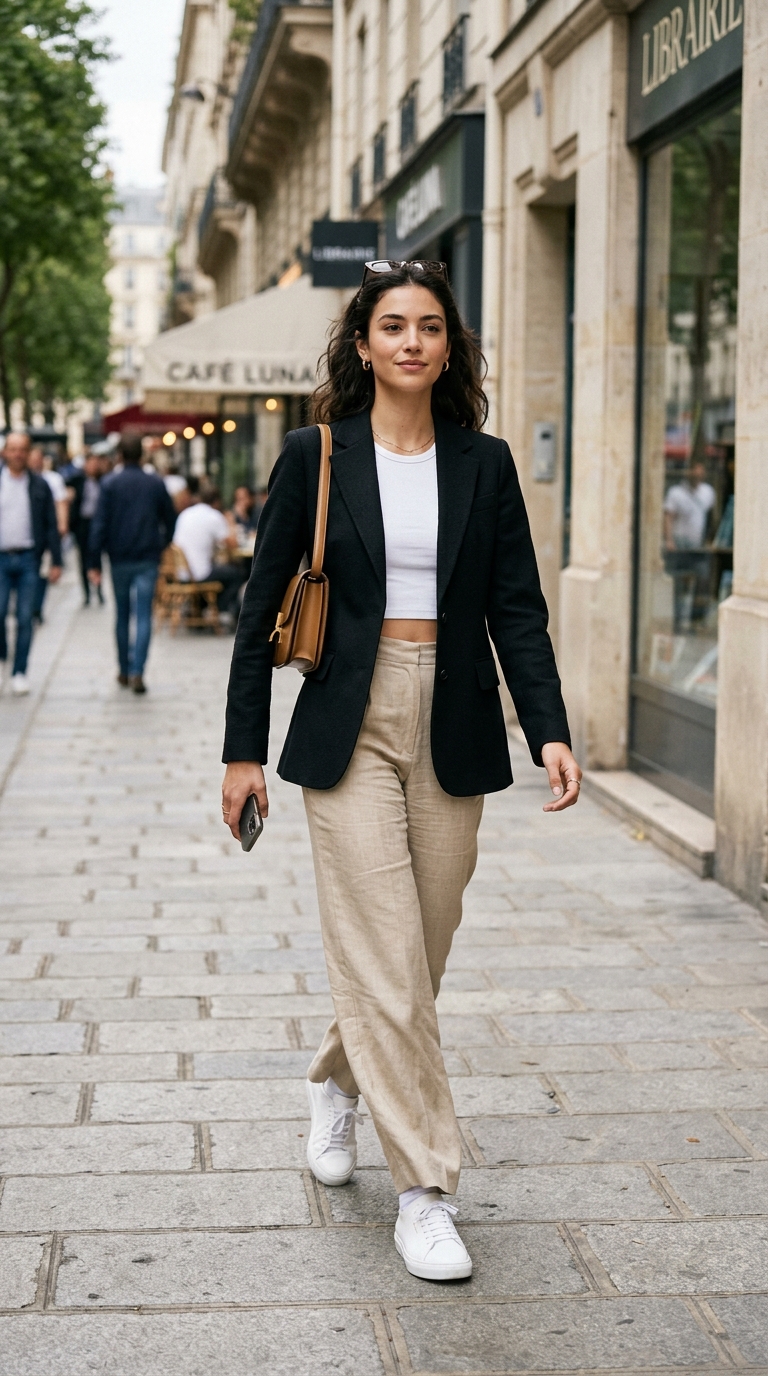 Minimalist street style tailored blazer and trousers