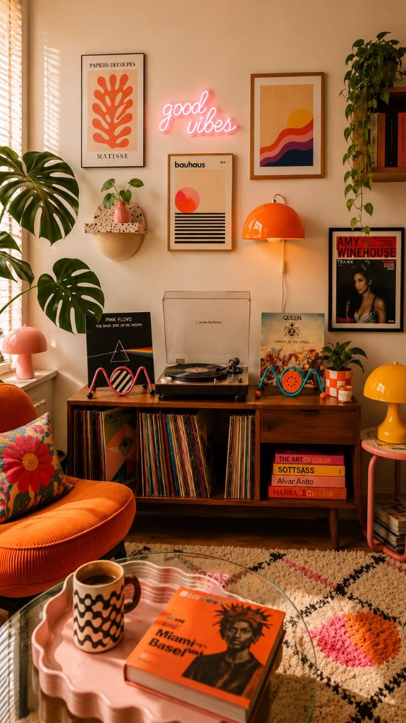 Retro Vinyl Record Station & Warm Living Room Decor: 70s Mid-Century Listening Nook Guide