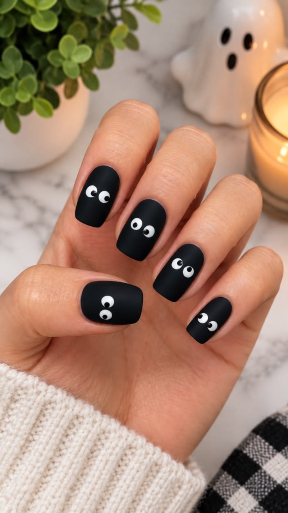 Spooky Matte Black Nails with Googly Eyes: The Ultimate Minimalist Halloween Nail Art Guide
