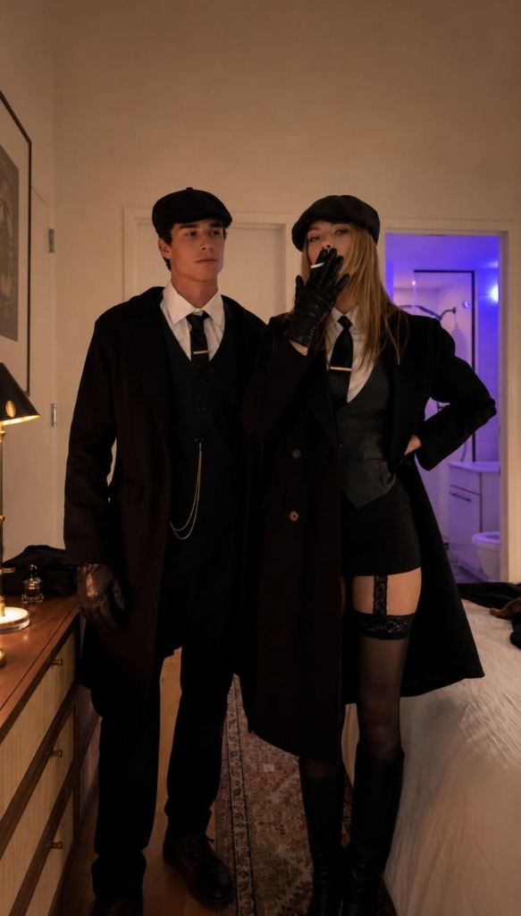 Vintage 1920s Dark Academia: Peaky Blinders Inspired Couple Styling & Newsboy Cap Aesthetic